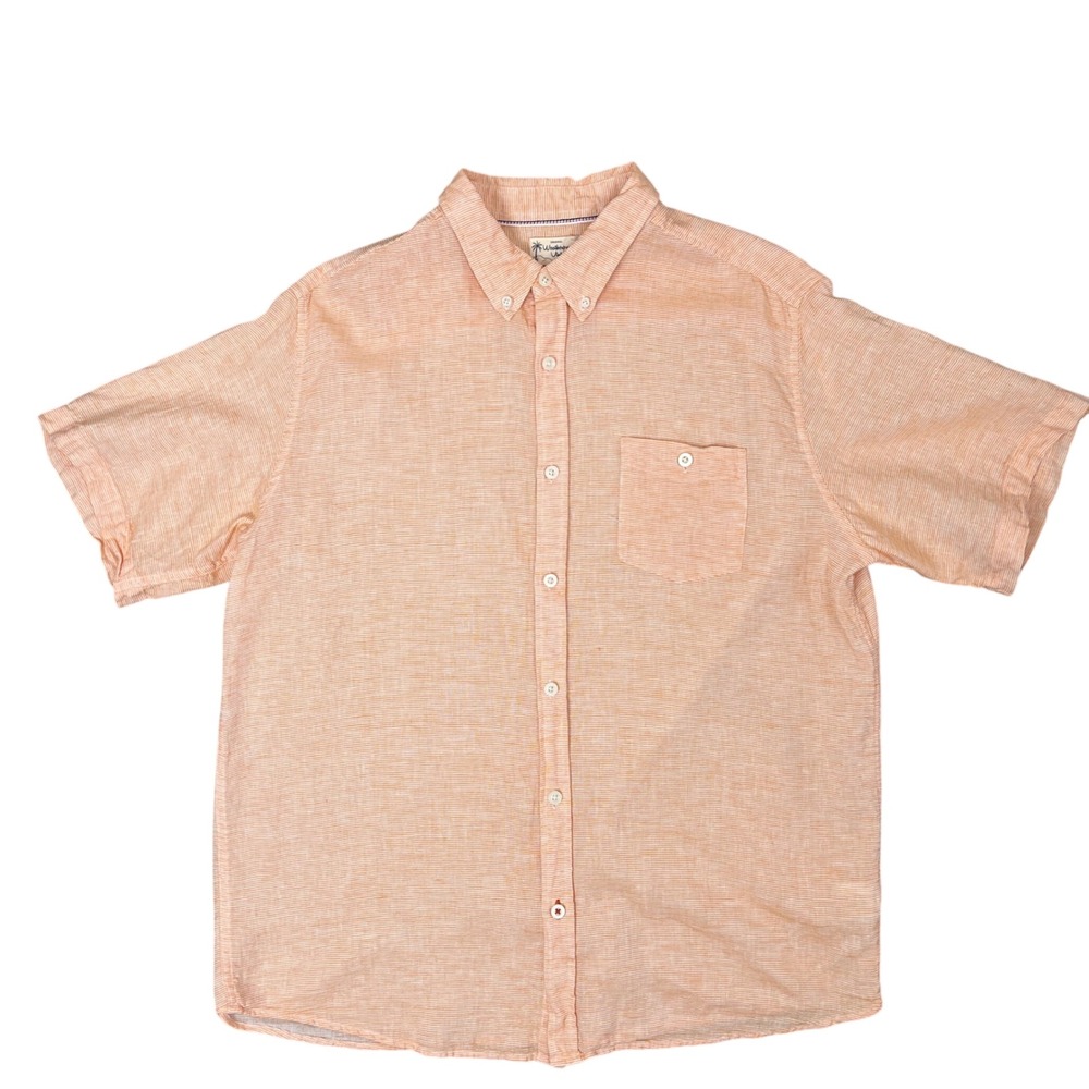 Weatherproof Vintage Mens Orange Linen Blend Short Sleeve Button Down Shirt XL
